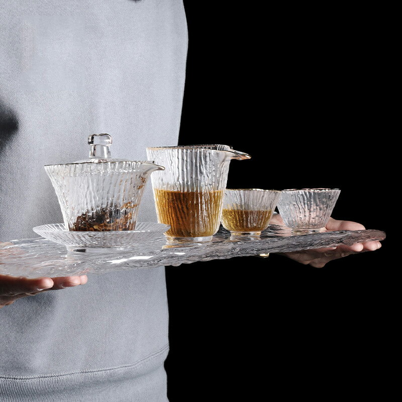 日式樹紋玻璃茶具泡茶套裝輕奢家用功夫茶杯高檔蓋碗辦公室泡茶器