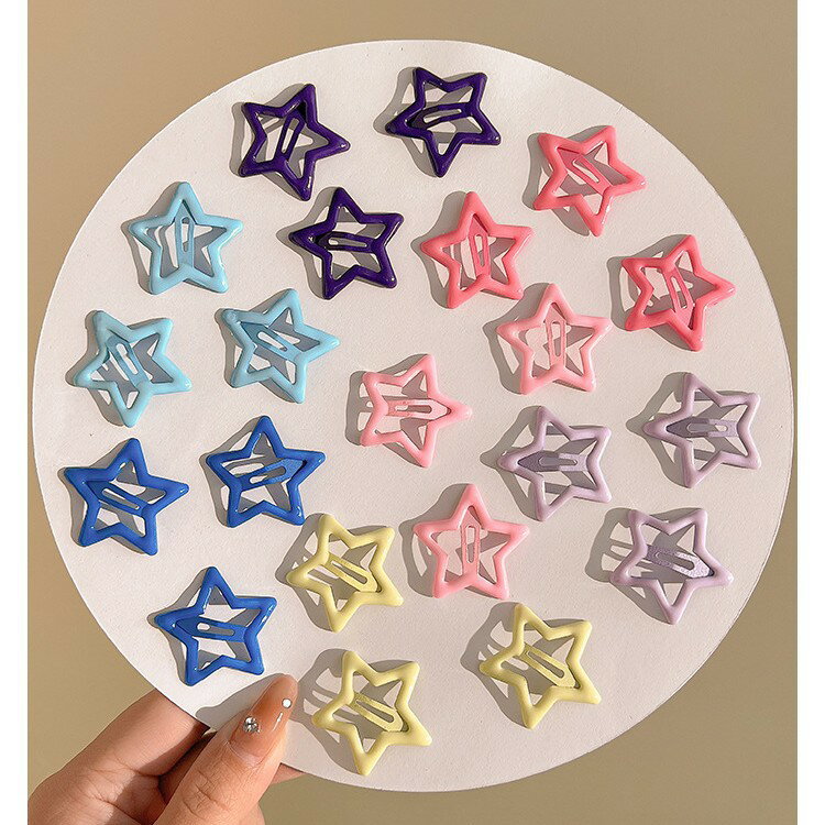 【台灣現貨】時尚配件 髮飾 髮夾 鯊魚夾 大嘴夾 邊夾  多巴胺滴油彩色五角星星髮夾可愛兒童BB夾碎髮夾劉海夾髮飾批發 2