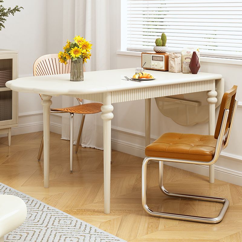 法式復古實木餐桌椅奶油風格可折疊伸縮橢圓形美式半圓家用小戶型