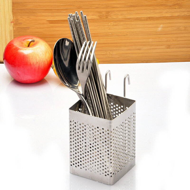 不銹鋼筷子筒掛式瀝水筷筒方形筷籠架多功能創意廚房餐具瀝水架