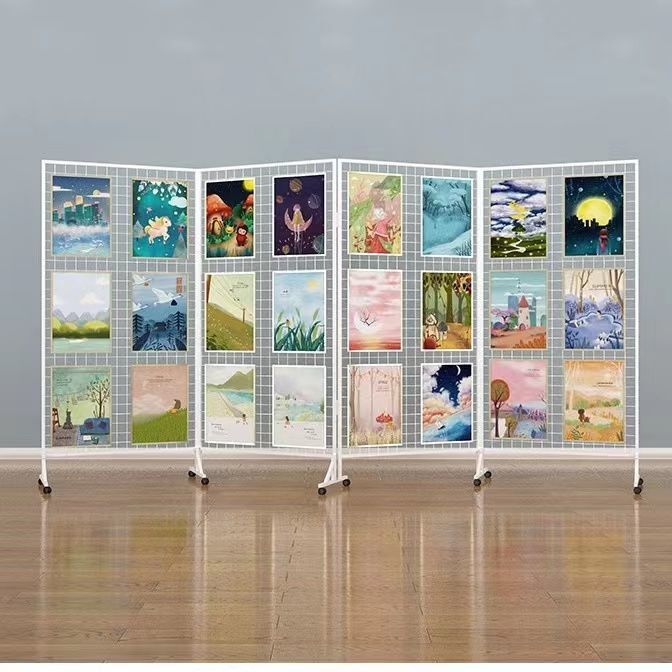 【含稅/免運】 折疊網格展示架畫展畫室幼兒園作品展示架移動展覽架戶外美術展示