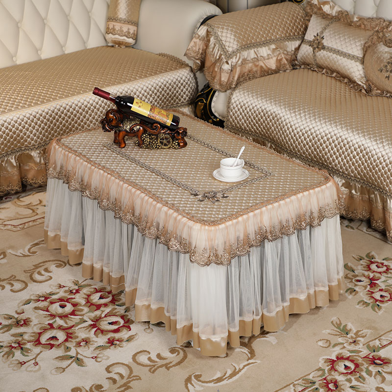茶幾桌布長方形客廳餐桌防塵墊歐式蕾絲方桌蓋布防滑布藝全包套罩