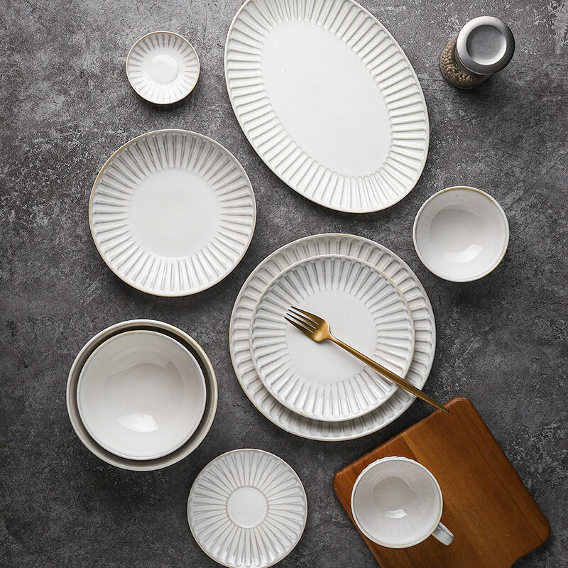 免運 日式 陶瓷 餐盤 餐具 陶瓷餐具 高顏值米飯面湯碗 ins家用餐廳菜魚盤子味碟套裝