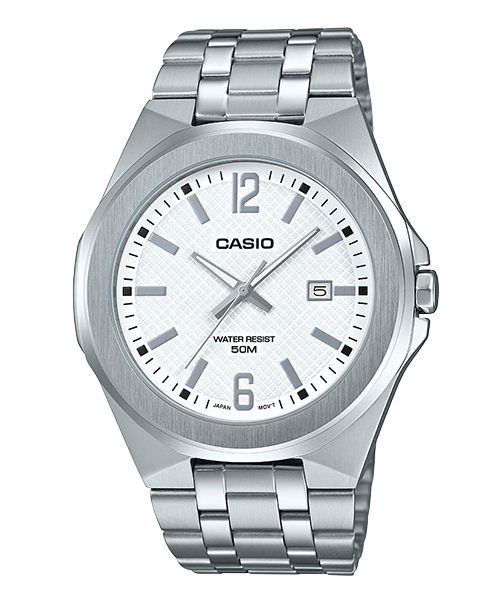 【東洋商行】免運 CASIO 卡西歐 超簡約蛇紋錶面不鏽鋼腕錶-白面 MTP-E158D-7AUDF 原廠公司貨 附保證卡 保固期一年