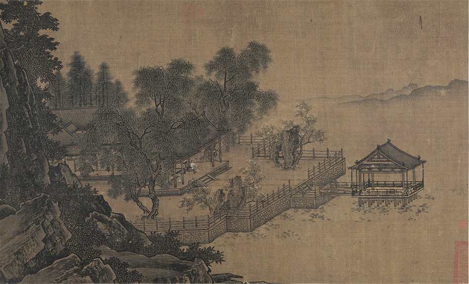 宋劉松年四景山水圖國畫山水橫幅真跡復制畫原大版畫臨摹欣賞裝飾| 協貿