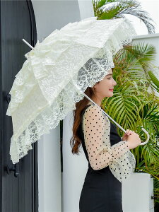 沛欣洋傘白色蕾絲夢幻公主甜美拍攝攝影拍照宮廷直桿傘長柄晴雨傘