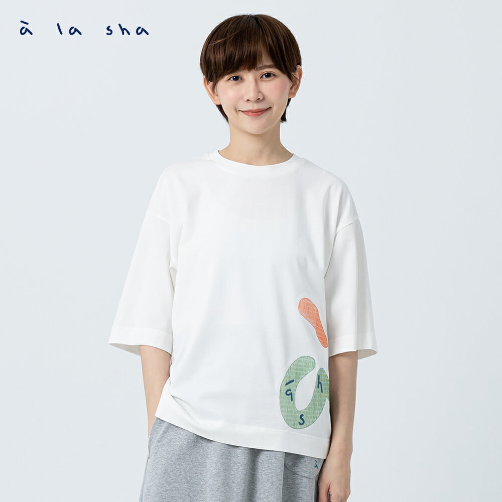 a la sha 寬版大a繡花短袖棉T