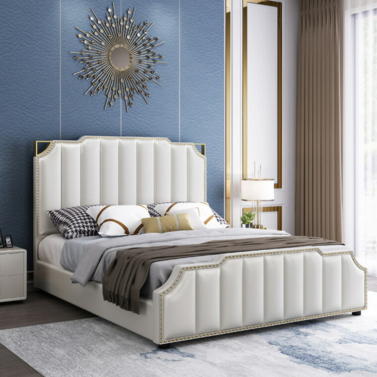 皮床ins網紅輕奢床1.8米雙人床主臥婚床現代簡約軟包床儲物真皮床