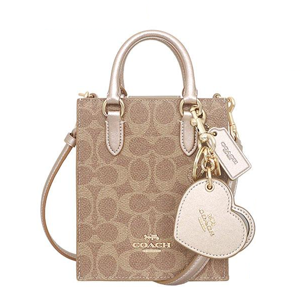 COACH 經典老花迷你琴譜包 手提/斜背兩用包 防刮老花PVC塗層帆布 斜背包 CX188 香檳金色(現貨)指定Outlet商品5折起☆現貨【送禮首選★APP下單點數4倍送】
