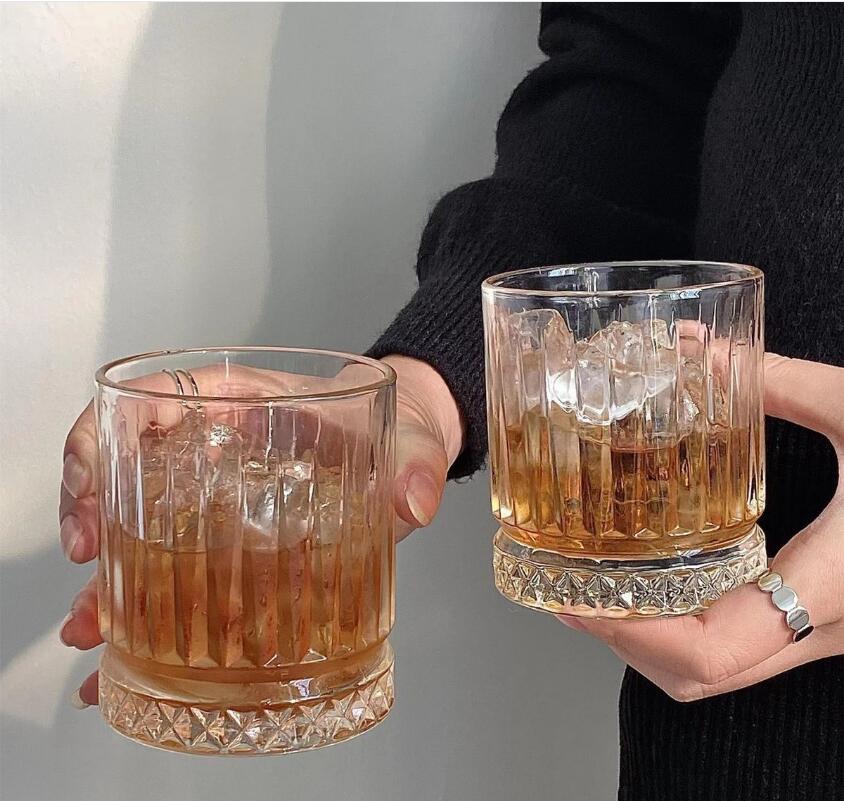 玻璃杯洋酒威士忌酒杯350ml水杯創意小眾透明杯子咖啡杯【繁星小鎮】P