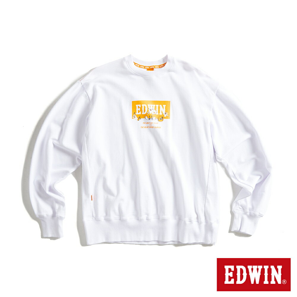 EDWIN 橘標 摔角手E君摔角招式寬版長袖T恤-男款 白色