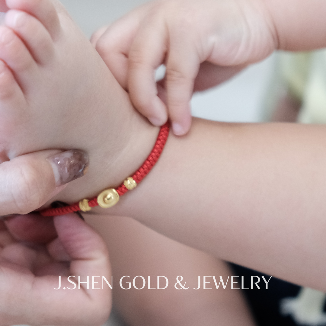 金元寶幼兒手鍊 黃金元寶幼兒手鍊 黃金金元寶手鍊 黃金彌月禮 黃金棉繩手鍊 兒童手鍊 滿月禮 周歲禮物 新生兒禮品 彌月禮 小朋友手鍊 中國結手鍊 禮物 2