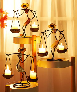 復古鐵藝少女扁擔燭台-黃裙款 歐式創意金屬桌上擺飾 燭光裝飾 浪漫道具