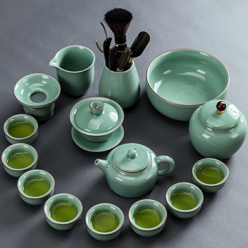 官窯陶瓷整套功夫茶具套裝家用簡約茶壺蓋碗茶杯六君子送高檔禮盒