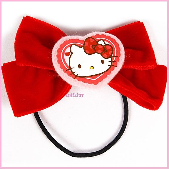 個人用品【asdfkitty可愛家】KITTY紅絲絨緞帶蝴蝶結髮束-日本正版商品