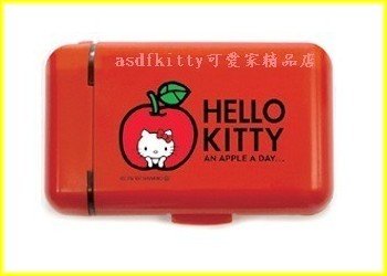 asdfkitty可愛家☆kitty紅蘋果印章盒含印泥-有附印章清潔刷歐-日本正版商品全新