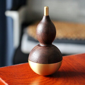 黑胡桃木銅葫蘆擺件純銅葫蘆創意中式客廳家居辦公室桌面擺放禮品