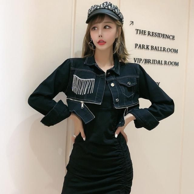 短款外套牛仔外套長袖外套女小眾設計感流蘇裝飾上衣春秋季新款