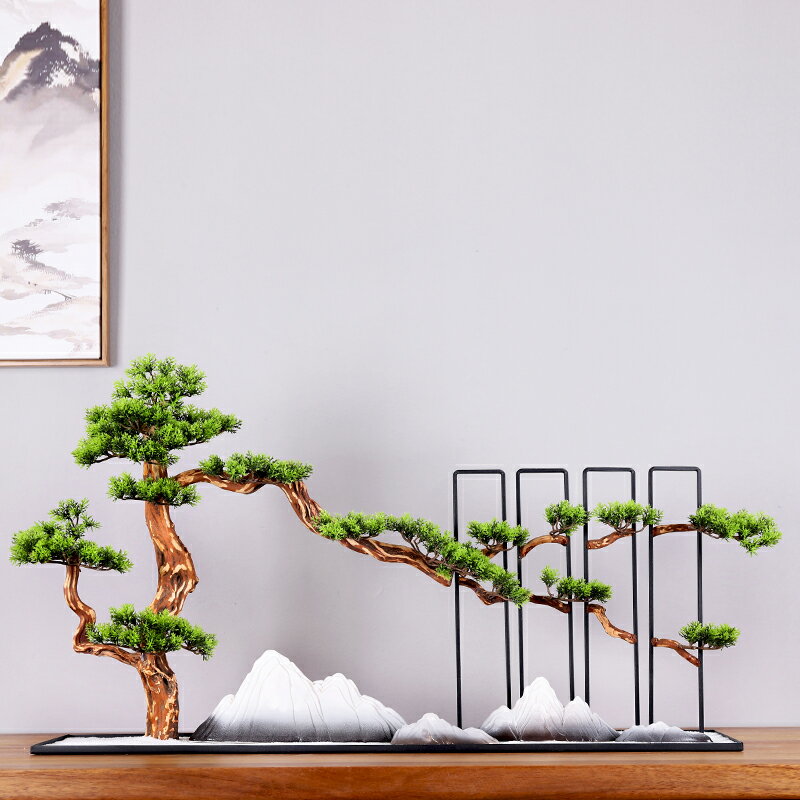 優樂悅~大型模擬迎客松盆景創意客廳假樹桌面植物酒店玄關客廳裝飾品擺件