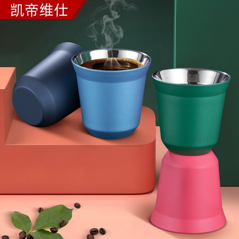 [臺灣公司貨 可開發票]304不銹鋼咖啡杯意式小奢華高顏值雙層隔熱精緻兒童杯可定製茶杯