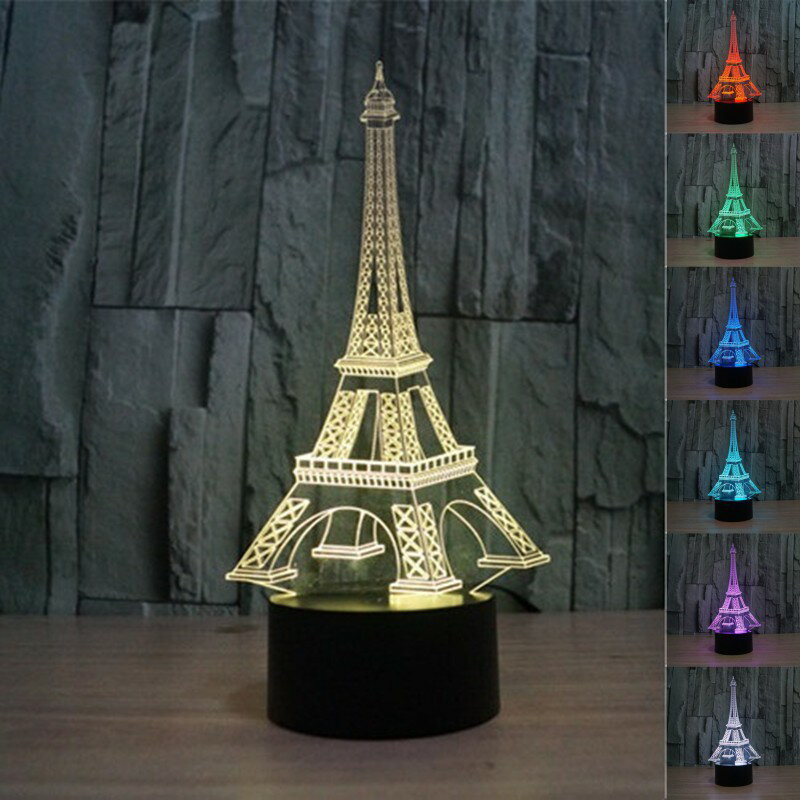 巴黎鐵塔 LED 小夜燈 3D立體 七彩 創意 交換禮物 埃菲爾鐵塔 USB 檯燈 新款 生日禮物 派對 燈飾 货到付款