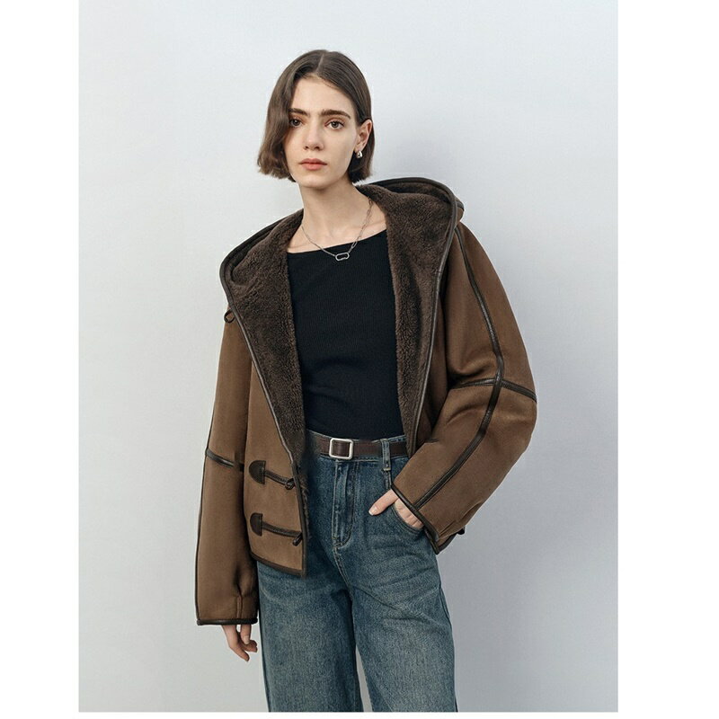 【巴黎精品】羊羔毛外套皮草大衣-新款復合皮毛一體保暖女外套a1iu49