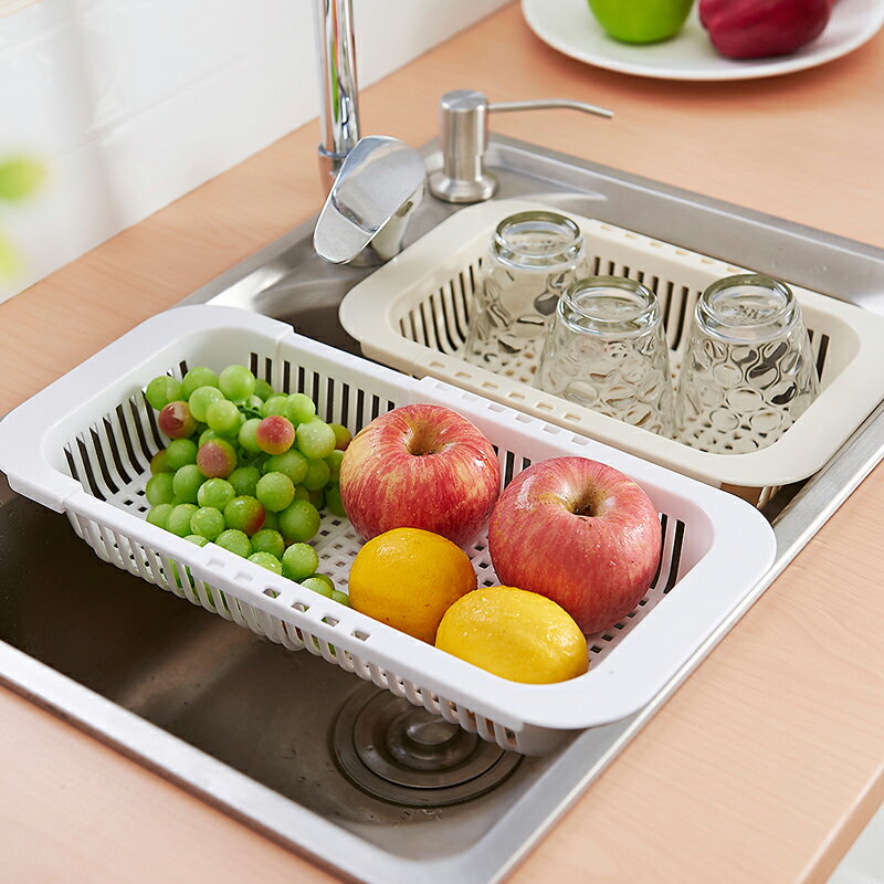 盈宏可伸縮水槽瀝水籃家用放碗碟蔬菜水果塑料收納架子廚房置物架