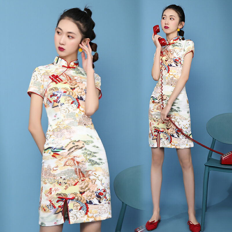 新款改良旗袍年輕款日常學生中國風連衣裙少女風新式修身短款