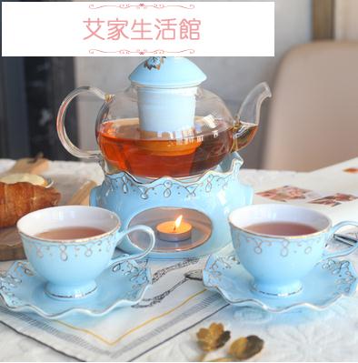 英式茶具歐式水果花茶茶杯家用陶瓷蠟燭加熱玻璃花茶壺英式下午茶茶具套裝LX【摩可美家】