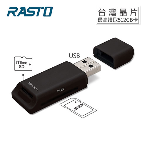 RASTO 隨身型USB雙槽讀卡機RT7【愛買】