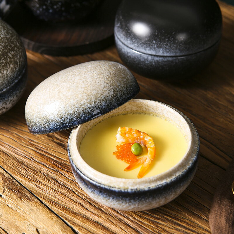 日式陶瓷燕窩燉盅茶碗蒸飯碗隔水燉家用小湯盅甜品湯碗帶蓋蒸蛋碗