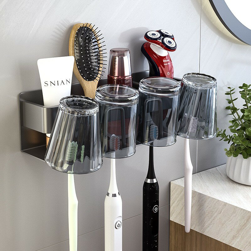 牙刷置物架免打孔壁掛式衛生間牙杯電動牙膏架子浴室漱口杯收納架