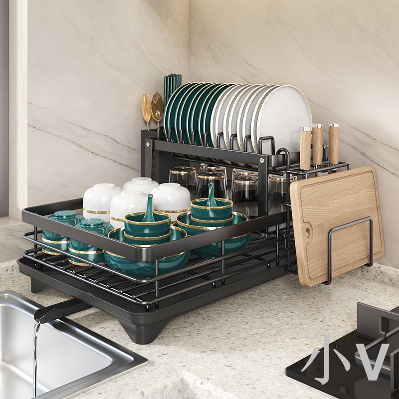 小V優購 廚房碗架瀝水架自動卸水碗柜置物架臺面多功能放碗盤碗碟收納神器