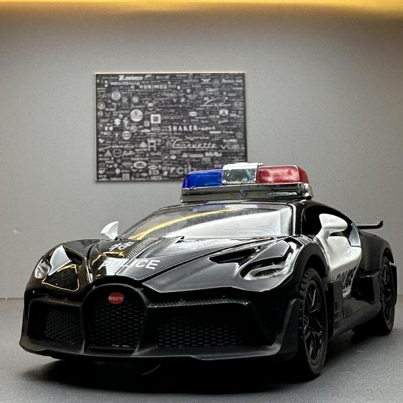 警車模型 1：32 遙控車 布加迪警車 美式警車模型 聲光模型車 回力車模型 合金車模型 場景擺件 收藏 禮物