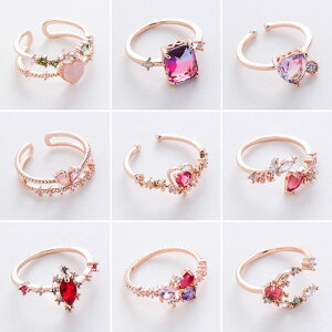 韓版新款多款微鑲水晶鋯石戒指甜美法式優雅花朵指環網紅流行飾品