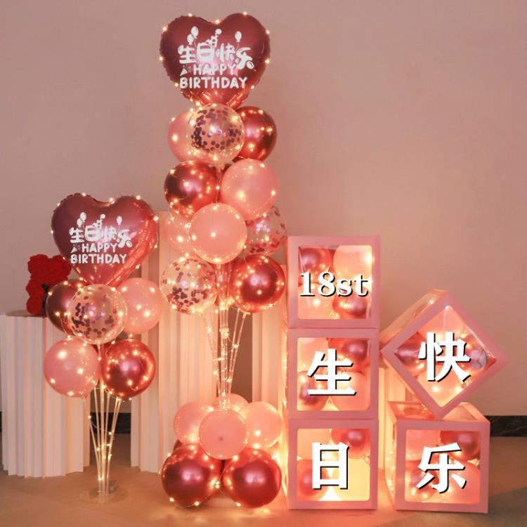 創意ins生日快樂裝飾氣球盒成人寶寶男生女生派對酒店場景布置品