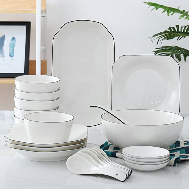 碗碟套裝家用4人網紅碗盤ins餐具簡約陶瓷創意碗具北歐風方碗方盤