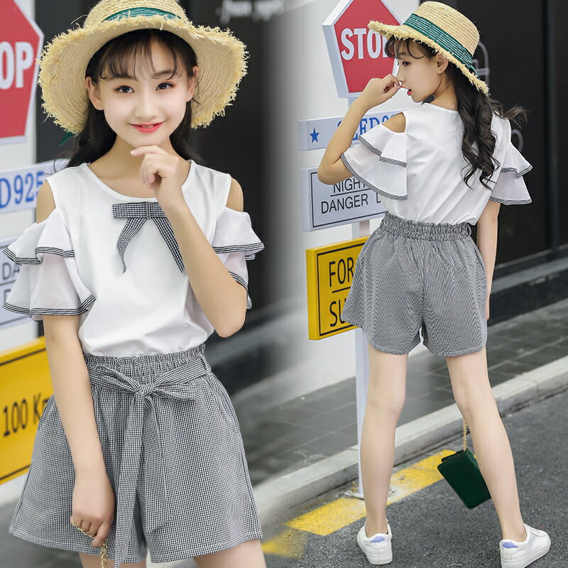 Toyye中國大陸B類夏裝新款套裝大童裝雪紡時尚洋氣衣褲女孩兩件套