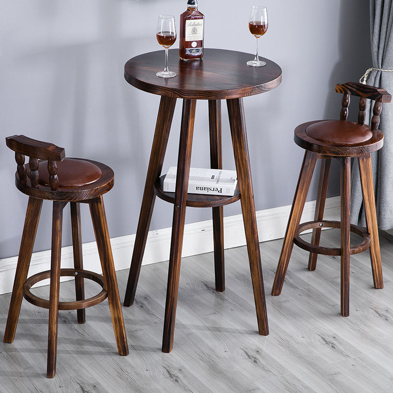實木吧臺桌椅組合美式復古高腳椅子家用咖啡臺桌椅客廳戶外高腳桌