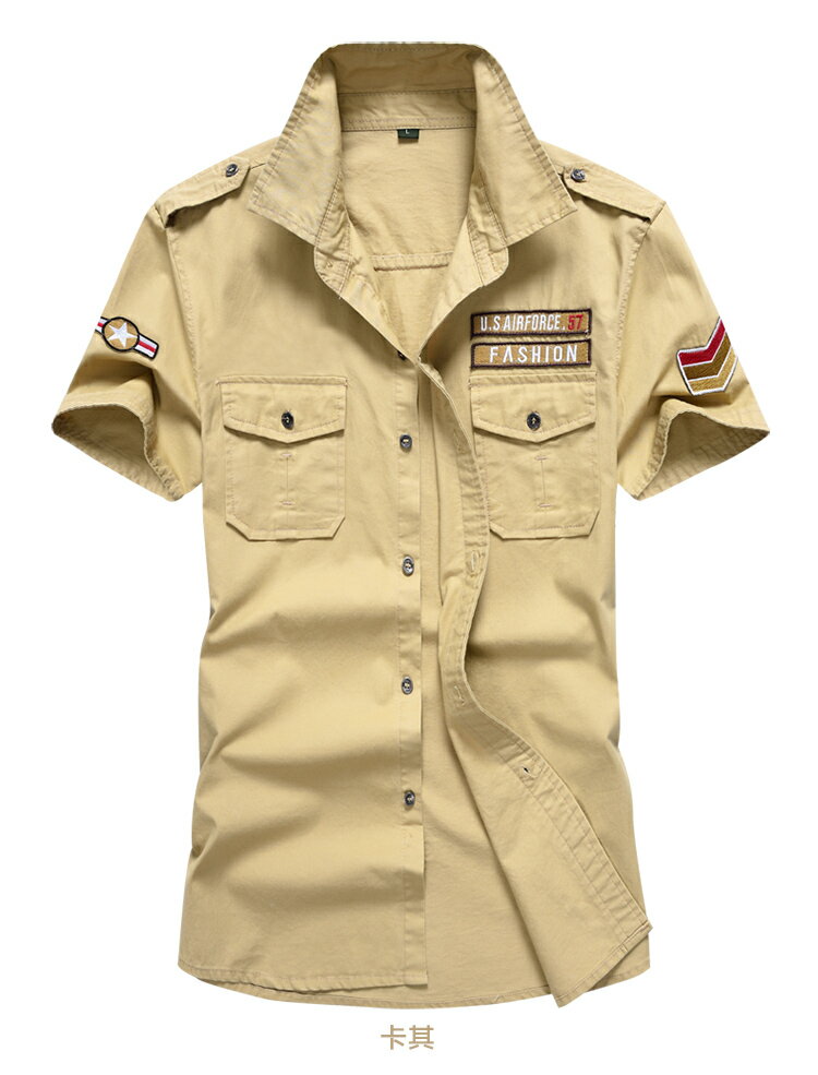 美國工裝美式襯衫戰術戶外硬漢短袖二戰復古經典襯衫軍迷襯衣夏天