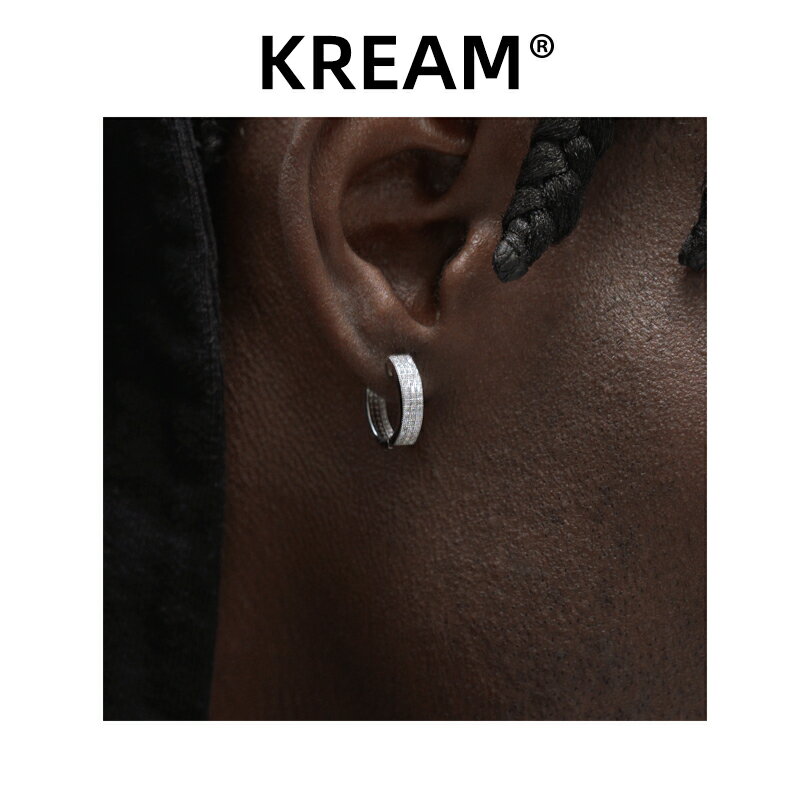 KREAM S925 純銀滿鉆耳釘男女嘻哈同款耳圈