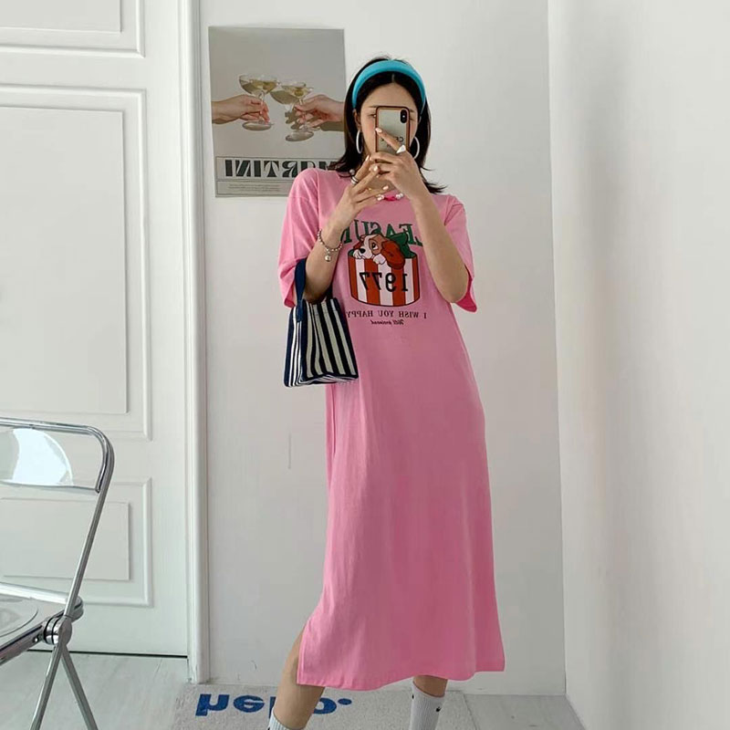 ANNAS 正韓 特價 小姐與流氓 狗狗懶人裙 洋裝 短袖 長裙 長洋 休閒 運動 長版T 顯瘦 寬鬆 棉質 長洋裝 韓國 3