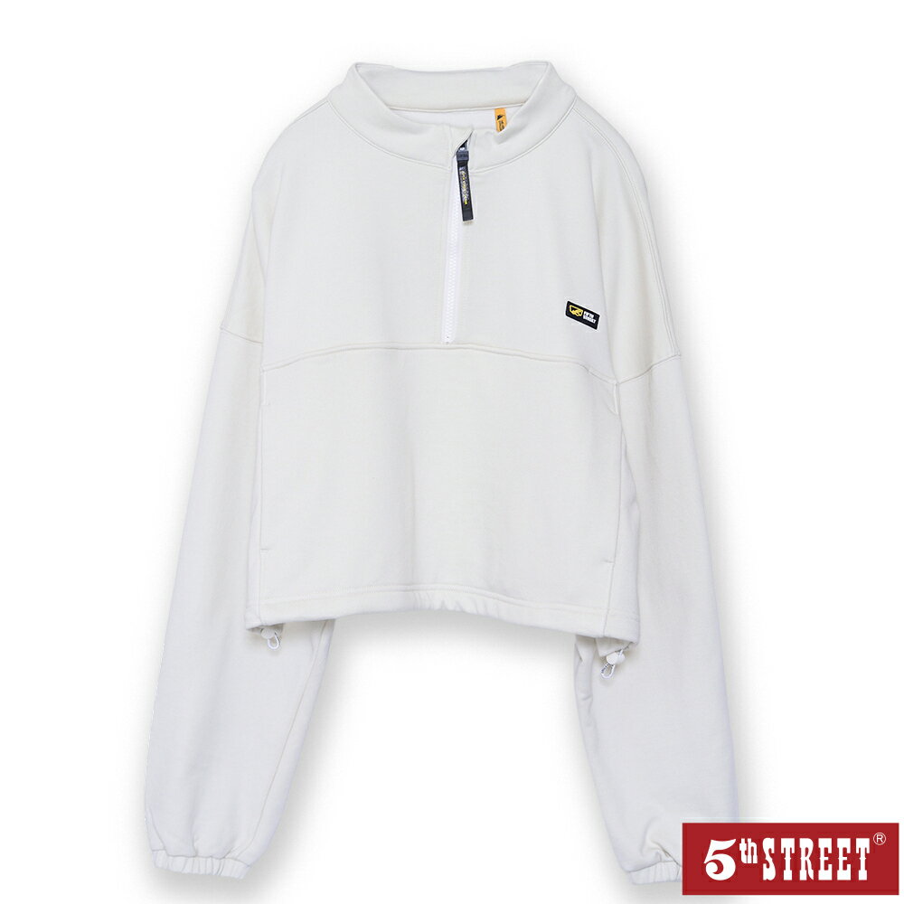 女裝 大學T 長袖 T恤 TEE 半開襟 上衣 淺卡其 (560983) 【5th STREET】【APP下單天天10%回饋】 治裝激推 最高折426