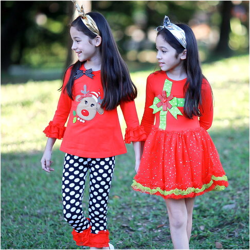 女童套裝 洋裝 麋鹿 聖誕節造型 禮物造型亮片網紗洋裝 Augelute 47072 0