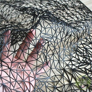 造型面料 黑色空間假象三維立體肌理面料皮革pu創意未來設計師pvc服裝布料-快速出貨