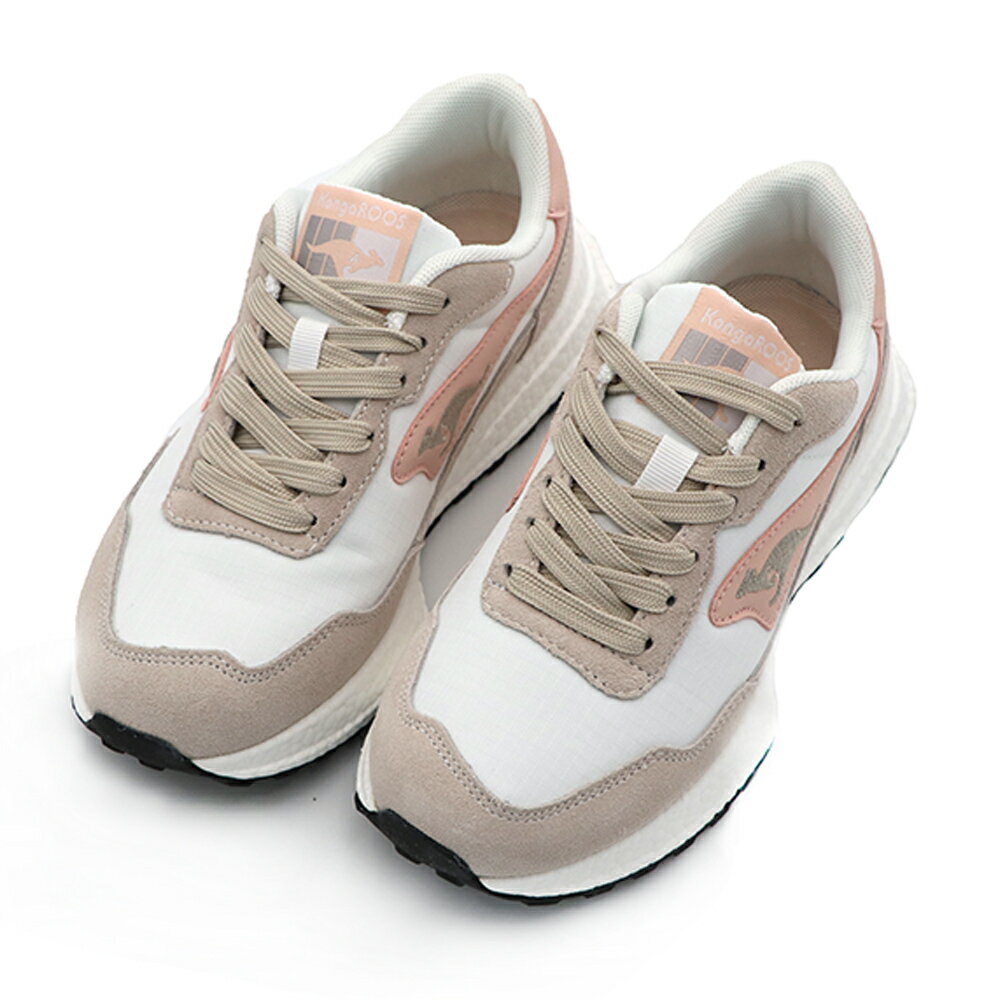 【全館滿額折】 KangaROOS 白/粉/米色 皮革 網布 復古  休閒 運動鞋 女款 NO.J1725【KW31733】