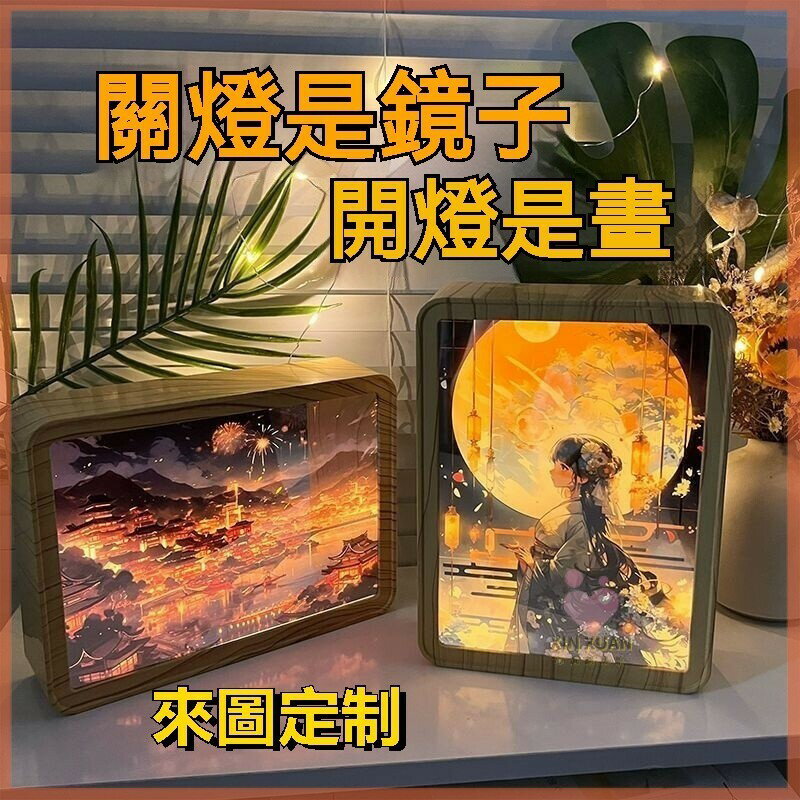 音樂鏡子燈光畫 氛圍燈裝飾 刻製燈光畫 鏡麵小夜燈 定製鏡子燈光畫 燈光畫 diy創意 相框 情侶刻制禮物
