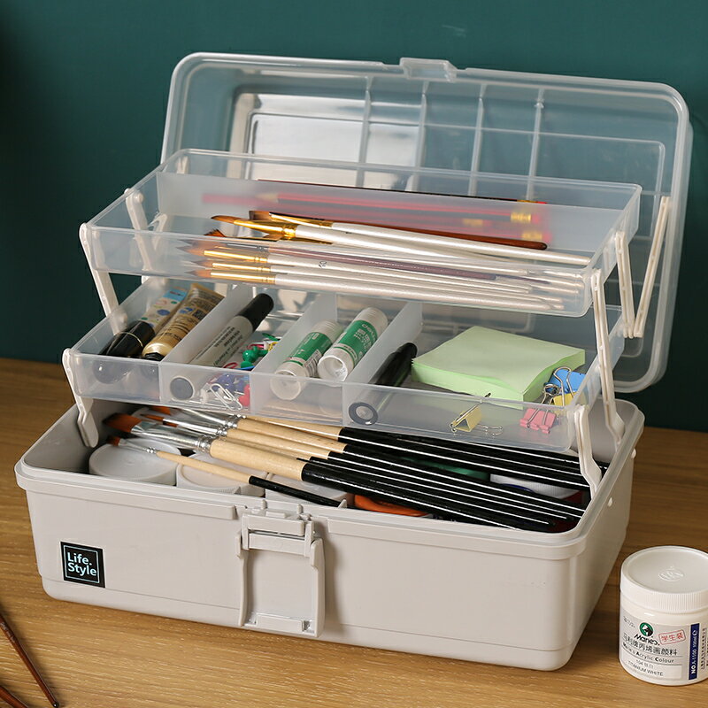 美術工具箱 美術工具箱手提小學生畫畫特大容量家用藥箱塑料美甲收納盒醫藥箱『XY16377』