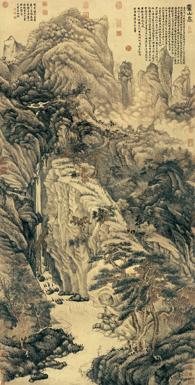 明沈周廬山高圖仿古畫名畫復制山水畫國畫名人字畫書房玄關裝飾畫