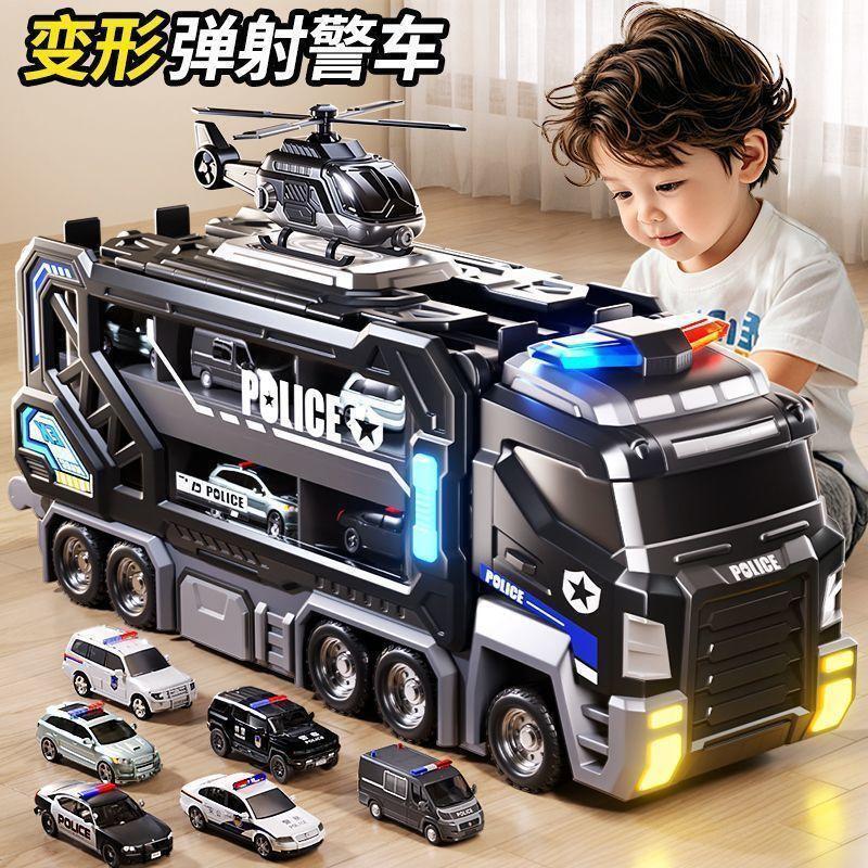 車模 汽車模型 車模擺件 跑車玩具 兒童玩具變形貨櫃車彈射模型合金收納小汽車大卡車男孩禮物套裝【宜家良品百貨】